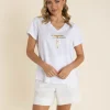Gold/Silver Logo Sequin V-Neck Tee - White - TT60