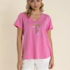 Gold/Silver Logo Sequin V-Neck Tee - French Pink - TT60