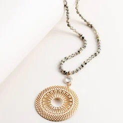 Grey Beaded Chain & Gold Disc - SM6