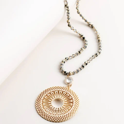 Grey Beaded Chain & Gold Disc - SM6
