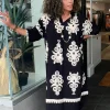 Hazel Print Shift Dress - Black/Cream- CG47