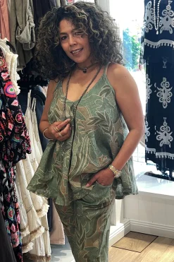 Holly Print Shoe-String Top - Green - CG41