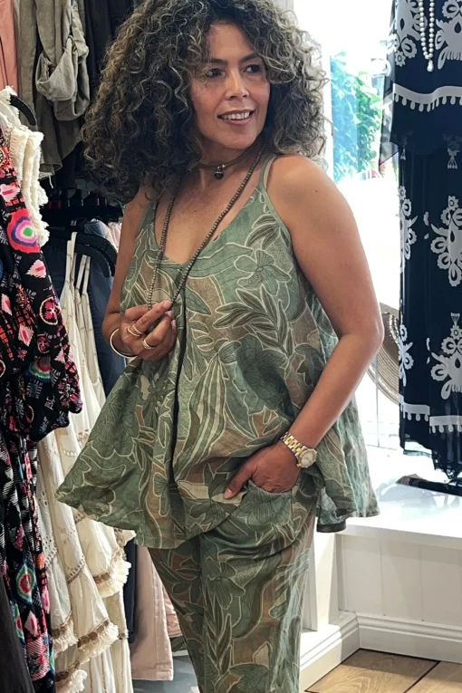 Holly Print Shoe-String Top - Green - CG41