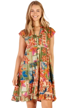 Jemma Tiered Dress - Olive - LL19