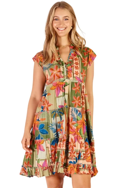 Jemma Tiered Dress - Olive - LL19