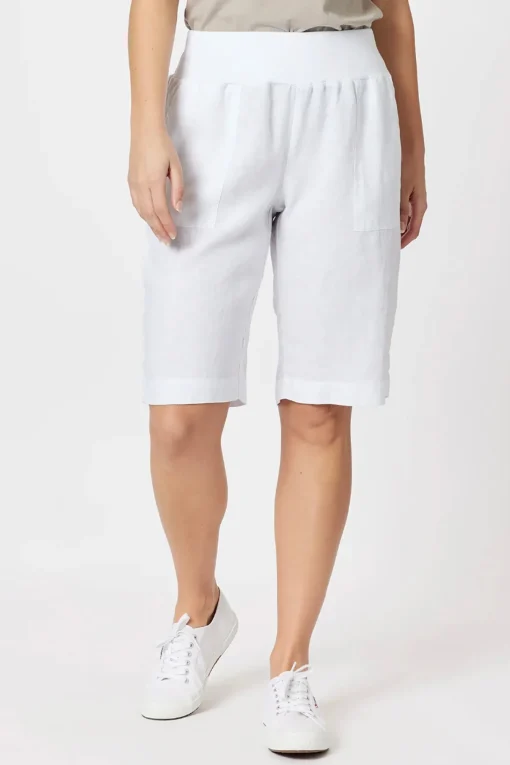 Jersey Waist Linen Shorts - White - GS8
