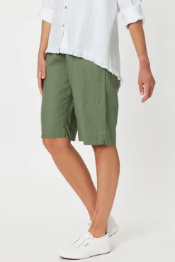 Jersey Waist Linen Shorts - Khaki - GS8