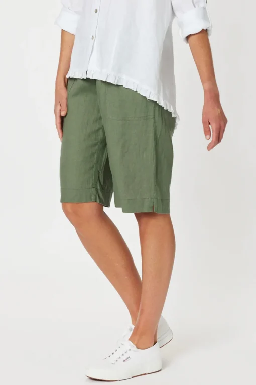 Jersey Waist Linen Shorts - Khaki - GS8