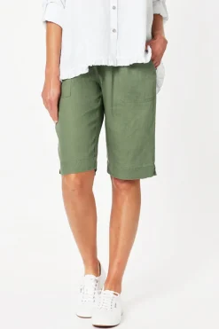 Jersey Waist Linen Shorts - Khaki - GS8