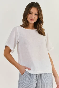 Kia Linen Top - White - OJ16