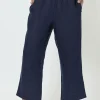 Lara Wide Leg Linen Pant - Navy - GS1