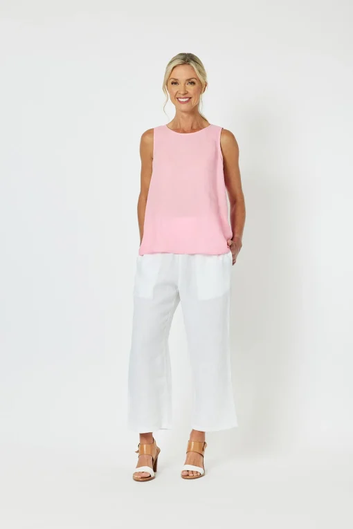 Lara Wide Leg Linen Pants - White - GS5