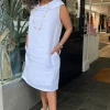 Linen Cowl Neck Dress - White - SS31