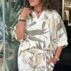 Lucy Print Top - Khaki/Gold - CG48