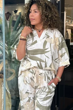 Lucy Print Top - Khaki/Gold - CG48