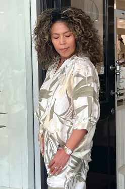 Lucy Print Top - Khaki/Gold - CG48
