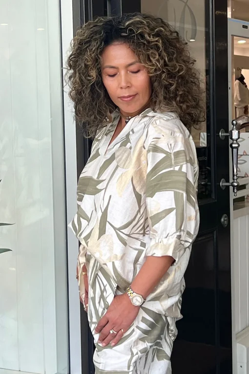 Lucy Print Top - Khaki/Gold - CG48