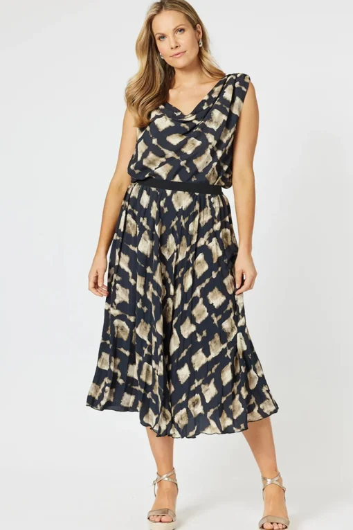 Marrakesh Pleat Skirt - Navy/Stone - HV32