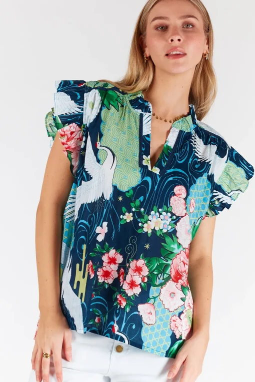 Mitzuki Ruffle Top - Navy - LL41