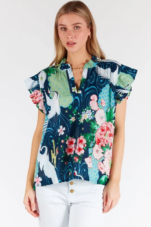 Mitzuki Ruffle Top - Navy - LL41
