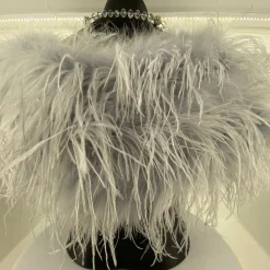 Ostrich Feather Shrug | Light Grey | FI2