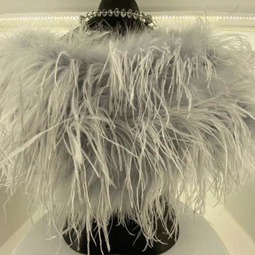 Ostrich Feather Shrug | Light Grey | FI2