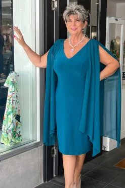Overlay Shoulder Dress | Emerald | JH8