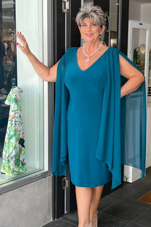 Overlay Shoulder Dress | Emerald | JH8
