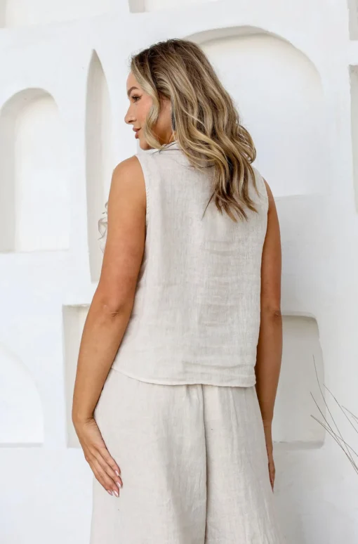 Parigi Linen Top - Sand - FA31