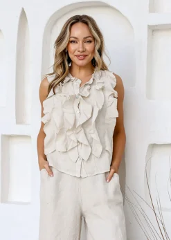 Parigi Linen Top - Sand - FA31