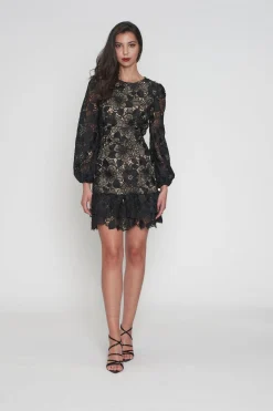 Paris Puff Sleeve Dress - Black/Nude - ROM43