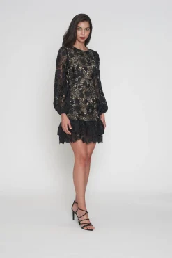 Paris Puff Sleeve Dress - Black/Nude - ROM43