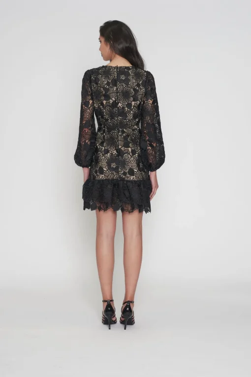 Paris Puff Sleeve Dress - Black/Nude - ROM43