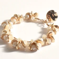 Pearl Bead Wreath Front Earrings - Gold - AD4