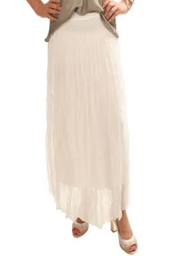 Pleated Silk Jersey Skirt - Ivory - CG40