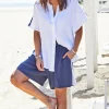 Resort Beach Shirt - White / Navy - HC2