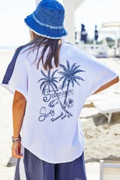 Resort Beach Shirt - White / Navy - HC2