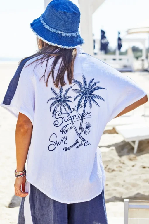 Resort Beach Shirt - White / Navy - HC2