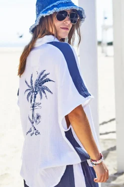 Resort Beach Shirt - White / Navy - HC2