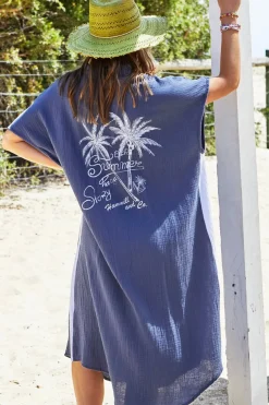 Resort Cheesecloth Beach Dress - Navy - HC1