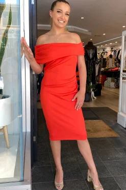 Rome Off The Shoulder Dress | Red | ROM1