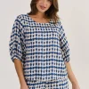 Round Neck Linen Top - Delta Blot - OJ28