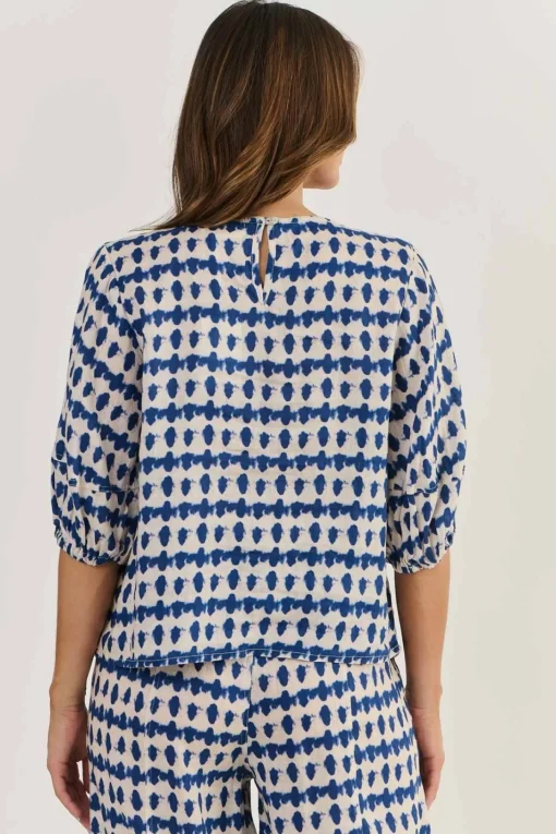 Round Neck Linen Top - Delta Blot - OJ28