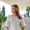 Round Neck Linen Top - Dune - OJ28