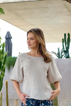Round Neck Linen Top - Dune - OJ28
