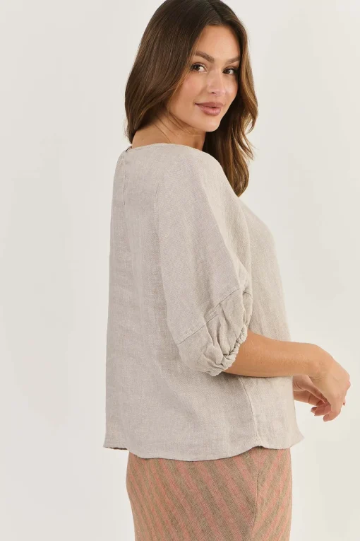 Round Neck Linen Top - Dune - OJ28