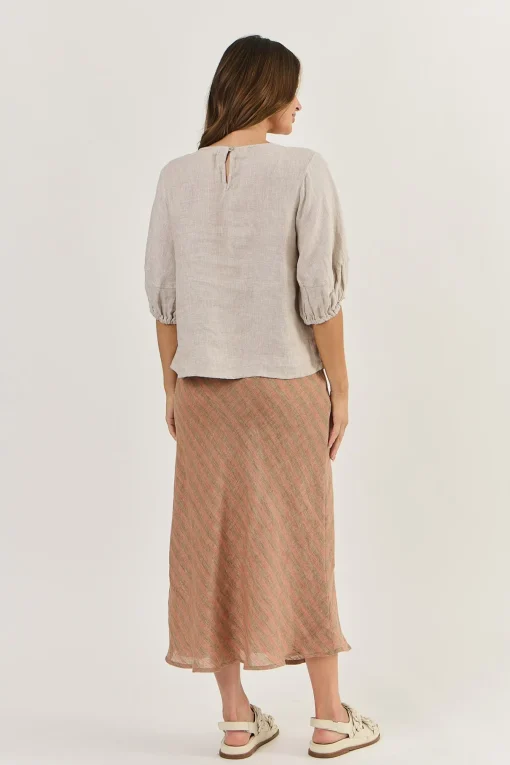 Round Neck Linen Top - Dune - OJ28