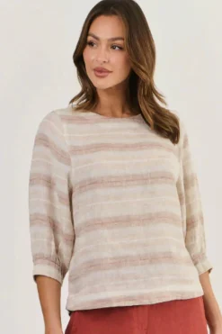 Round Neck Linen Top - Travertime - OJ13