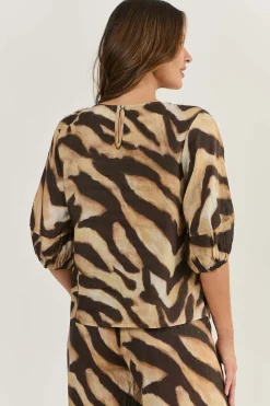 Round Neck Linen Top - Wildcat - OJ28