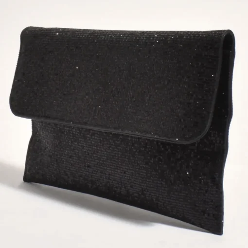 Ruby Rhinestone Fold Over Clutch - Black - AD11